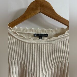 Boho Cream Ribbed Crew Neck Sweater